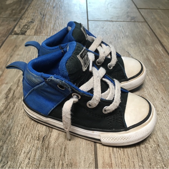 Converse All Star Chuck Taylor’s | Mid Lace Up Sneakers | Black/Blue | Toddler - Picture 1 of 7